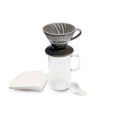 Load image into Gallery viewer, Hario Beaker Server and V60 02 Ceramic Dripper Coffee Set - Gray
